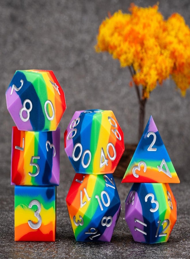 weyano Sharp Edge Silicone Rubber Poly DND Dice Set D&D Polyhedral Dice 7pcs (D4, D6, D8, D10, D12, D20, D%) for Dungeons and Dragons, RPG, MTG for Ages 15 and Up - Image 3